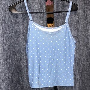 Light Blue Heart-Print Spaghetti Strap Tank Top